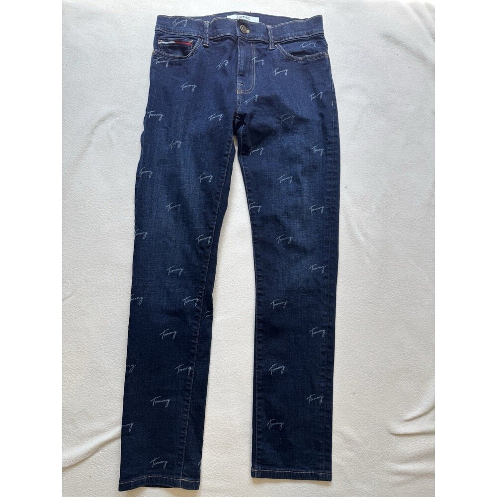 Tommy Hilfiger Mens Jeans Slim All Over Logo Monogram 29x30 Dark Blue